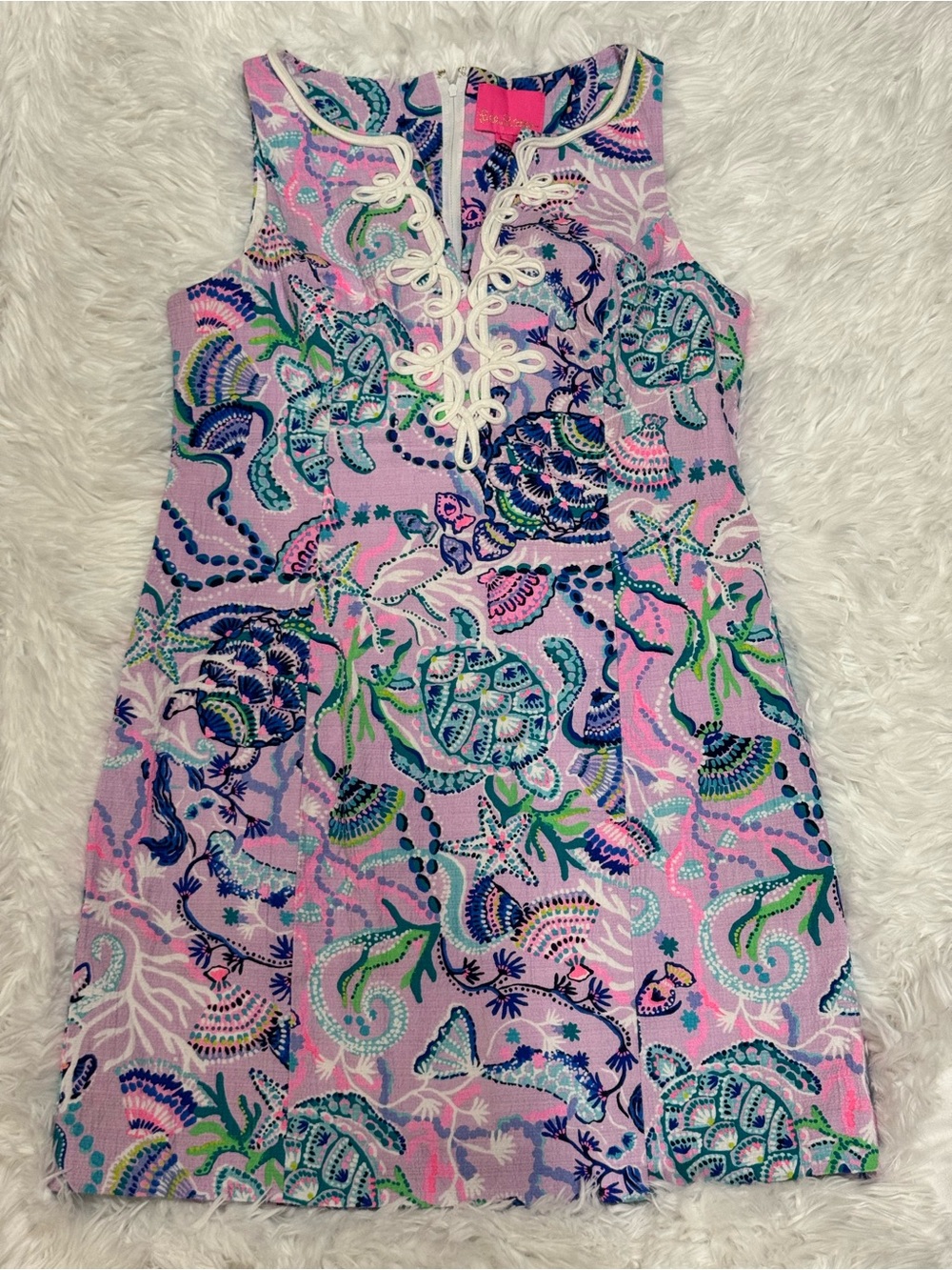 Lilly Pulitzer Shift Dress Lavender Under the Sea Turtle Print Size 12 EUC
